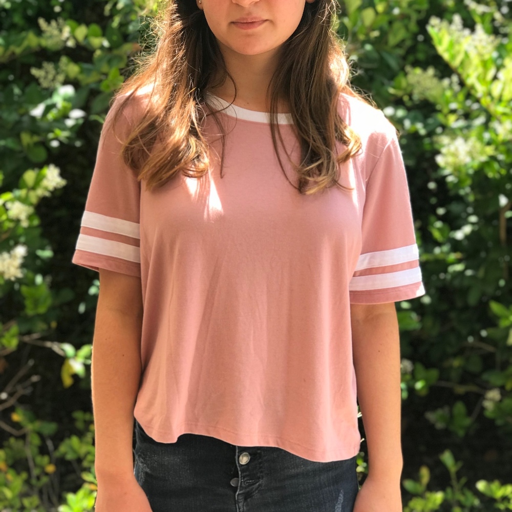 Forever 21 Pink and White Striped Baseball Tee
